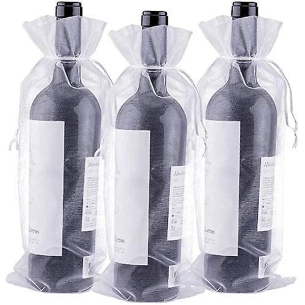 30 stk Organza Vingavesker - 14 x 37 CM Hvite Vinflaske Gaveposer 750ML med Snøring for Vinflaske Gaveinnpakning