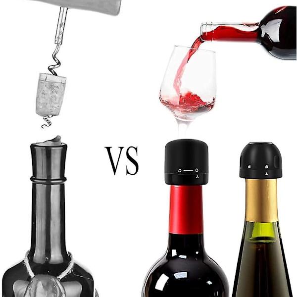 4 Vinflaskepropper, Gjenbrukbar Kork og Champagnekork med Vridningsbryter, Silikonpropper