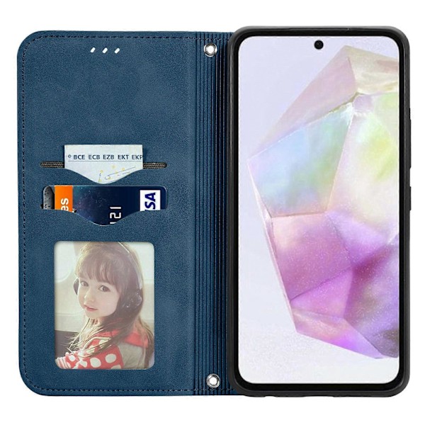 Retro Magnetiskt Läder Skal med Hudkänsla Blue For Samsung Galaxy A35 5G