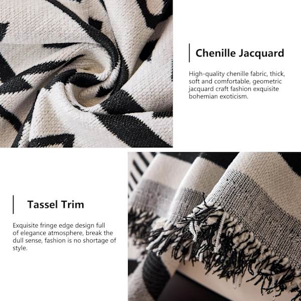 Vendbart sofabetræk Chenille Jacquard Geometrisk Boho Sofabetræk, Beige Sort Sofa Betræk til Sektionssofa Chi