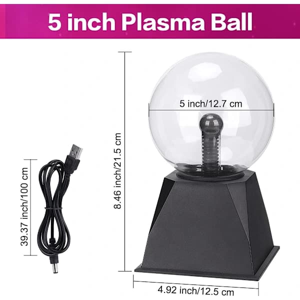 Plasmakule 5 tommer, Plasmakule Touch og Lydfølsom Plasma Lampe Plug-in Elektrisk Kule Lampe Vitenskapelig Gave til,TH