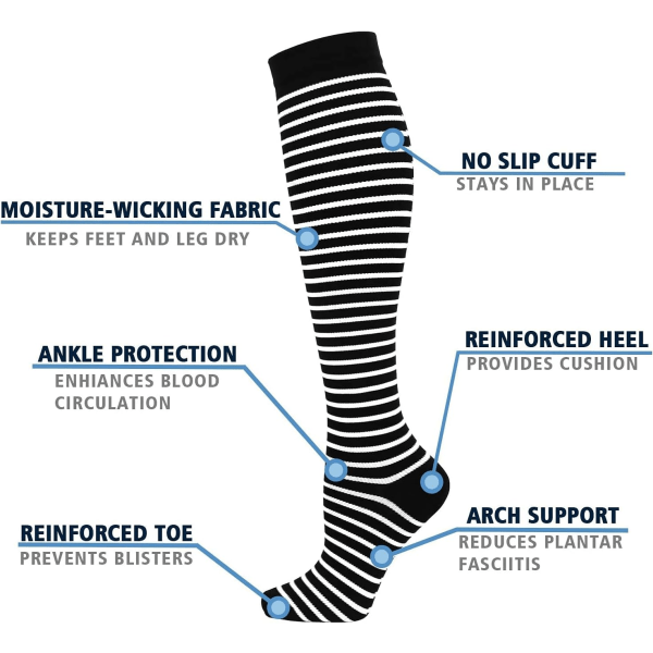 6 Par Kompressionsstrumpor 34-40 för Män och Kvinnor (15-20 mmHg)