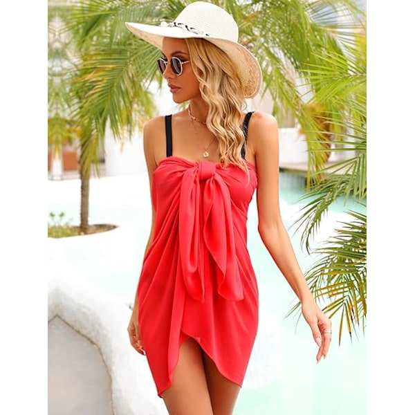 Strandslør til Kvinder Strand Coverups Chiffon Sarong Bikini Cover Up til Badetøj Langt Tørklæde Slør Halv Strand Pareoer til Sommer Red