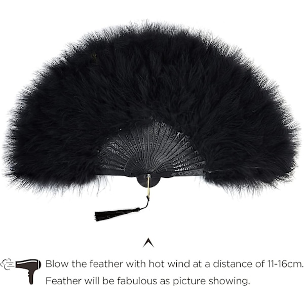 Fjer Vifte, Vintage Folde Vifte Flapper Hånd Vifte - Black