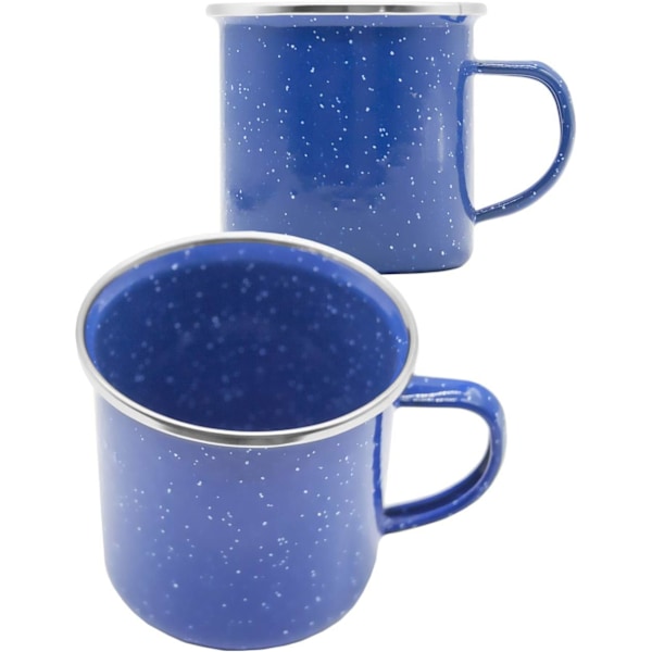 Emaljekopp, utendørskopp, campingkopp, kaffekopp, metallkopp, klassisk formskjønn design, blå med hvite prikker 300ml