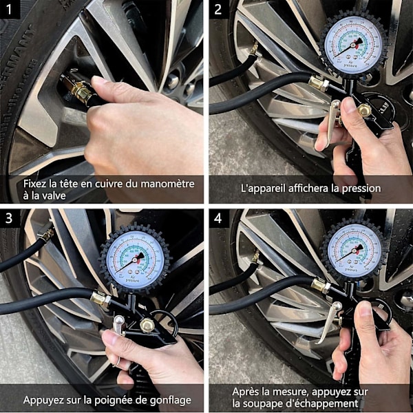 Digitalt dekktrykkmåler Multifunksjonelt dekktrykkmåler Inflasjonspistol Trykkmåler med 24 diverse dysetilbehør og verktøy for Ca