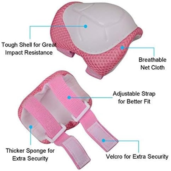 Skate-skydd för barn 6 st Justerbara knäskydd armbågsskydd handledsskydd skyddsutrustning set för cykling rullskridskoåkning sparkcykel Pink