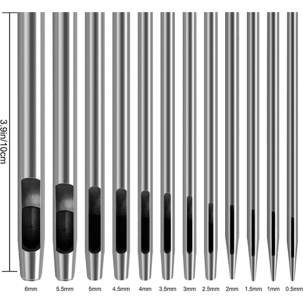 12 stk. læderhulslag, syl, læderhultang, runde stålhule syl sæt læderhule hulstans værktøjer til læder, urrem, lærred,