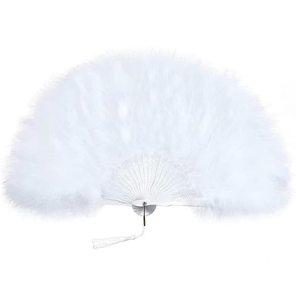 Fjer Vifte, Vintage Folde Vifte Flapper Hånd Vifte - White