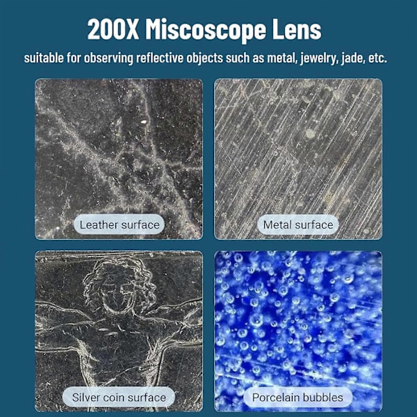 200x Forstørrelseszoom, Nanozoom Mobiltelefonlinse, Telefonmikroskop med Cpl-linse/LED-lys, Den Bedste Bærbare 200x, Linse white