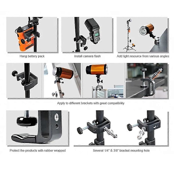 C-klemme Justerbar Aluminiumlegeringsklemme med 1/4 gjenge for DSLR-kamera