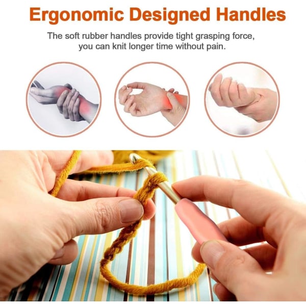 Virka nålar Set ㄛ 14 st stickor med mjuka handtag +