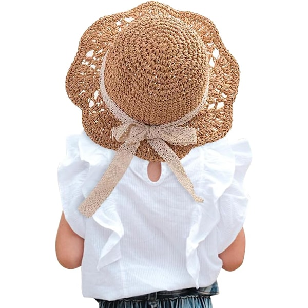 Baby Flickhatt i Halm Småbarn Sommar Solhatt med Rosett Vikbar Strand Solskyddshattar för 2-6 År Khaki