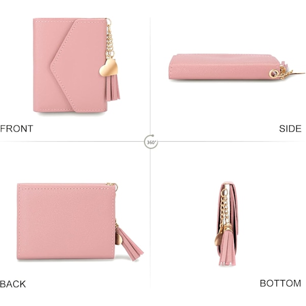 Liten Plånbok för Kvinnor, Smal Plånbok Liten Syntetiskt Läder Plånbok med Korthållare Dragkedja Myntficka för Damer Pink