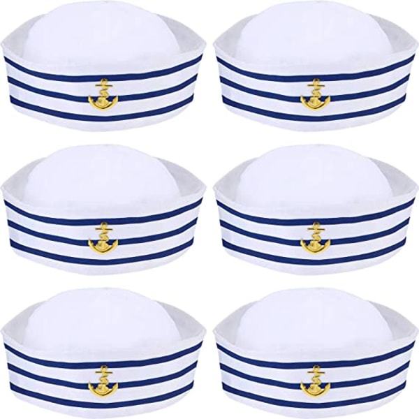 6 delar blå och vita sjömansmössor sjömansmössor för barn