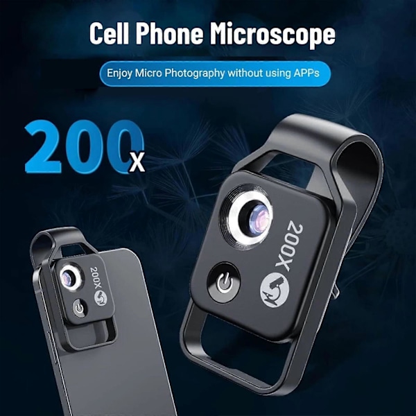 200x Forstørrelseszoom, Nanozoom Mobiltelefonlinse, Telefonmikroskop med Cpl-linse/LED-lys, Den Bedste Bærbare 200x, Linse white