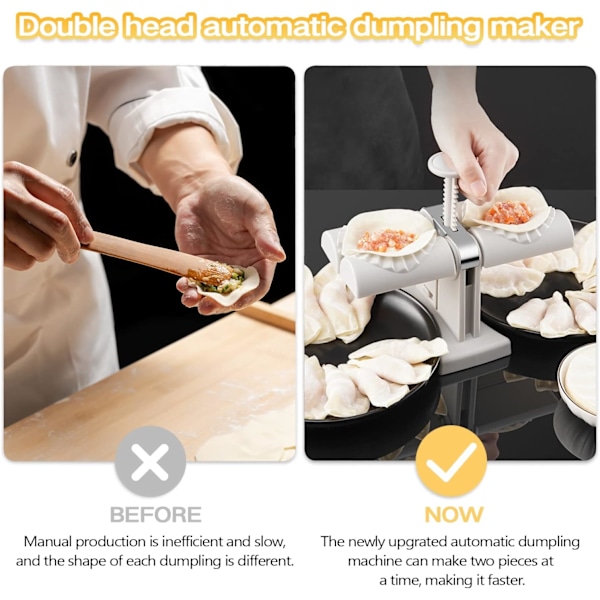 Automatisk Dumpling Maker, Dubbelhuvud Dumpling Press Maskin Form, Rostfritt Stål Köksredskap för Dumpling Tillverkning, Gör Två Åt Gången