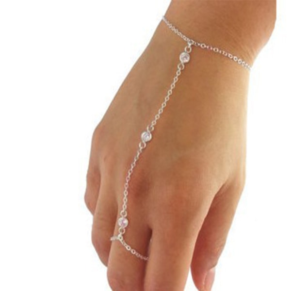 Boho Crystal Finger Armbånd Sølv Slave Chain Armbånd