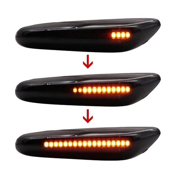 Savunväriset LED-sivuvilkut peräkkäisellä vilkulla 328i E90 E91 E92 E93 E46 E60 -malleihin, 2 kpl