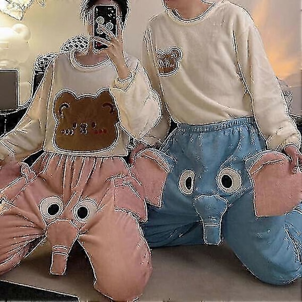 Elefantin Kärsä Pyjamahousut Miehille, Elefantti Pyjamahousut, Sarjakuva Pyjamahousut Hauskat Iloiset H Pink Flannel M