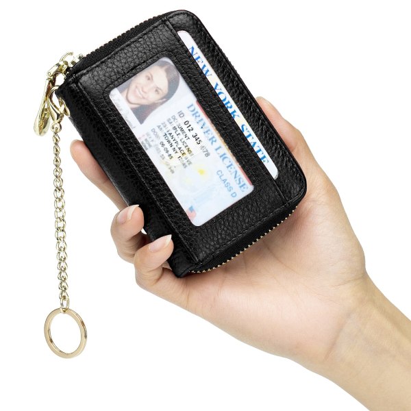 1 kortplånbok med stor kapacitet, Pixie pickupbox med löstagbart nyckelring ID-fönster (svart)