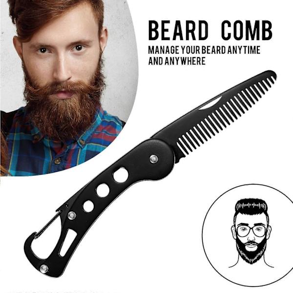1 stk. sammenleggbar kam i rustfritt stål for menn, skjeggstyling, bærbar bartkam, multifunksjonelle frisørverktøy