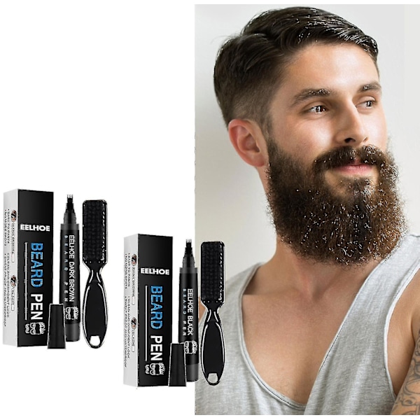 Skäggutfyllnadspenna Kit, Vattentät Skäggstylingpenna Skäggstylingborste - black