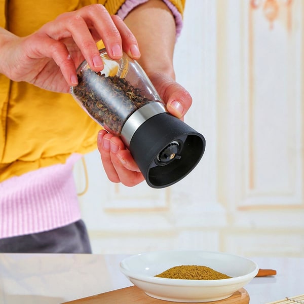 Salt & Pepper Mill Sets, 2 stk Premium Black Pepper Grinder, Justerbar Grovhet, Manuelle Pepperkverner ABS Glass Grinder