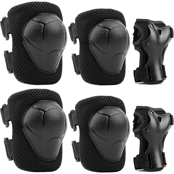 Skate-skydd för barn 6 st Justerbara knäskydd armbågsskydd handledsskydd skyddsutrustning set för cykling rullskridskoåkning sparkcykel Black