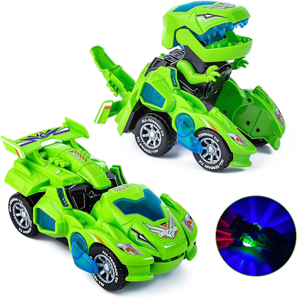 Elektrisk Automatisk Dinosaur Transformerende Bil med Blinkende Lys og Lyd til 3-7 Årige Drenge Piger Pædagogisk Legetøj Fødselsdags Julegaver til Børn Green