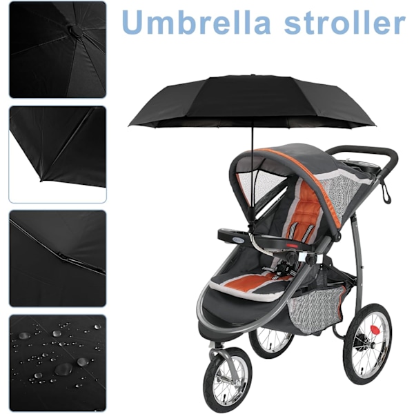 Universal Barnevogn Parasol 360° Justerbar Stroller Parasol UPF 50+ Solbeskyttelse Stroller Parasol med Justerbar Klemme Black