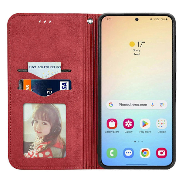 Retro Magnetiskt Läder Skal med Hudkänsla Red For Samsung Galaxy S25+ 5G