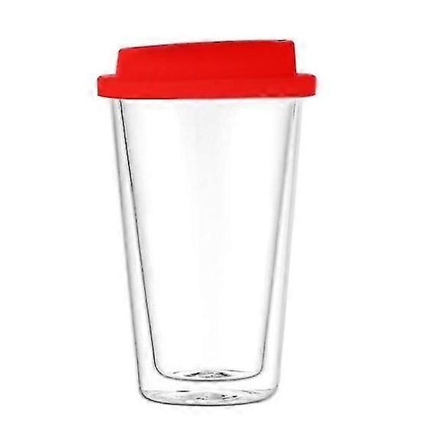 350ML Dubbelväggigt Glas med Silikonlock Isolerad Tumbler Rese Mugg för Varma och Kalla Drycker Te Mjölk Högt Borosilikatglas Kaffemugg red