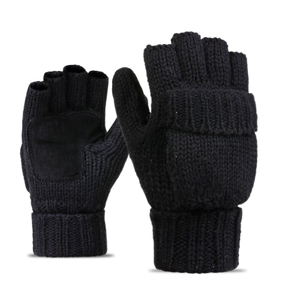 Vinterstickade konvertibla fingerlösa handskar varma yllevantar M