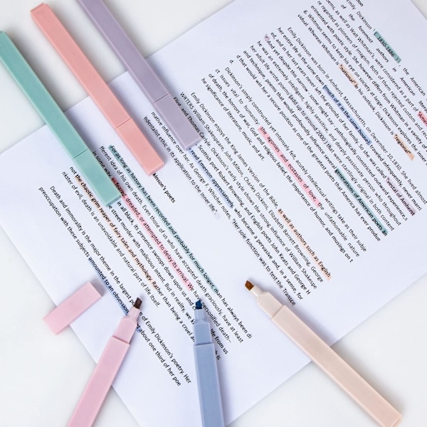 Overstregningstusser, milde assorterede farver, æstetiske søde pastel overstregningstusser med mejselspids, ingen blødning, hurtigtørrende, lette at bruge