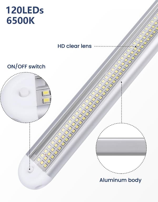 LED Campervan Interiörljusramp, 120 LEDs LED-strip, Universell Interiörbelysning för Husbil Kök, Kallvitt 2pcs