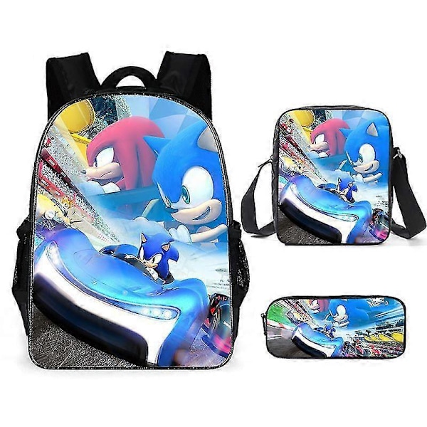 Sonic Grundskola Skolväska Tredelat Set Anime Tecknad Ryggsäck Axelväska Pennfodral hög kvalitet F Shoulder bag