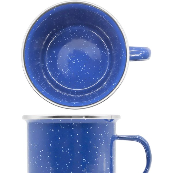 Emaljekopp, utendørskopp, campingkopp, kaffekopp, metallkopp, klassisk formskjønn design, blå med hvite prikker 300ml