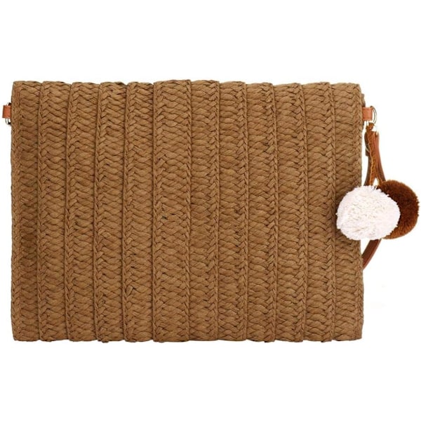Dam Halmväska Clutch, Sommar Halm Axelväska Vävd Rotting Handväska Väskor Strand Axelväska Tote Handväskor Light Brown