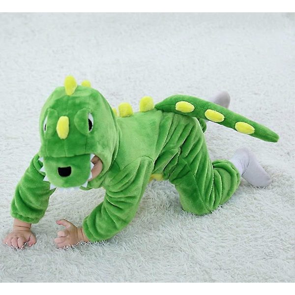 Tonwhar Spædbarn Tiger Dinosaur Dyre Udklædning Kostume Hætte Romper Jumpsuit Green Dinosaur 100