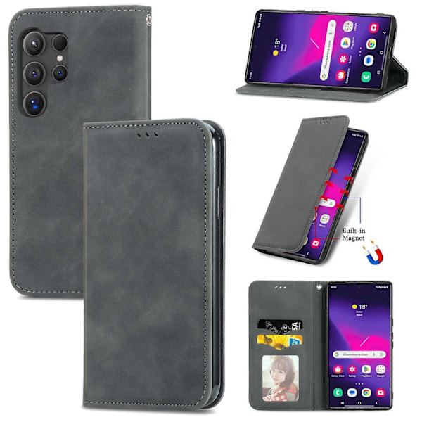 Retro Magnetiskt Läder Skal med Hudkänsla Gray For Samsung Galaxy S25 Ultra 5G