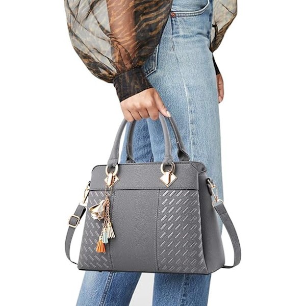 Dame Håndtasker Skuldertaske Crossbody Messenger Taske Tote Satchel til Kvinder PU Læderpung Grey