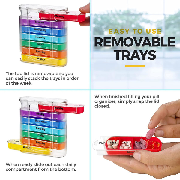 Veckovis doseringsask för piller, två gånger om dagen, 1 dispenser med AM/PM-förvaringsfack