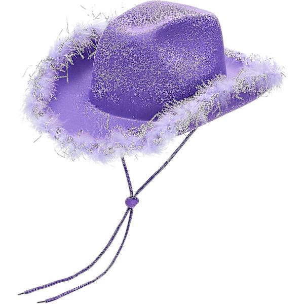 Vintage cowboyhat til kvinder med fluffy fjer og bred skygge - Western disco cowboyhat til kvinder - Bottom-yuyu