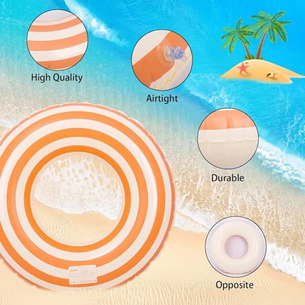 Retro striped thickened inflatable swimming ring, summer outdoor beach pool float, suitable for adults