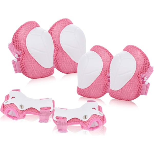 Skate-skydd för barn 6 st Justerbara knäskydd armbågsskydd handledsskydd skyddsutrustning set för cykling rullskridskoåkning sparkcykel Pink