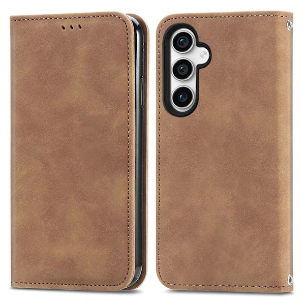 Retro Magnetiskt Läder Skal med Hudkänsla Brown For Samsung Galaxy S23 FE 5G