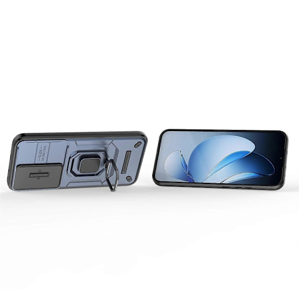 Skal för Oppo Reno13 5G (Global) PC TPU Ställ Telefon Skydd med Linsskydd - Blå Blue