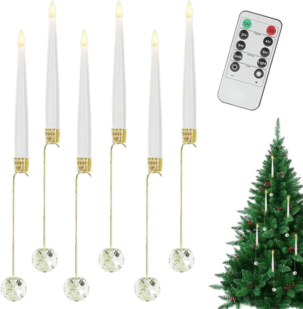 Julelys, 6-pak, LED perlekuglekrogepynt, juletræspynt (J)