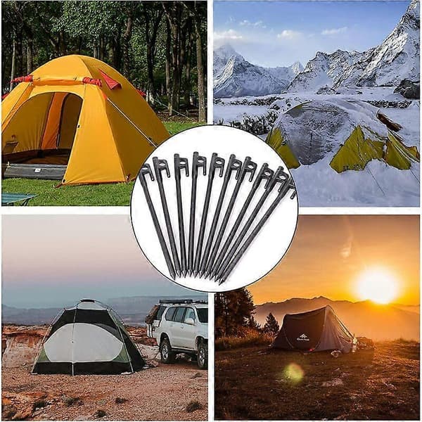 6 stk. smidde teltplugger i stål, kraftige plugger for hardt underlag til camping 20 cm[J]